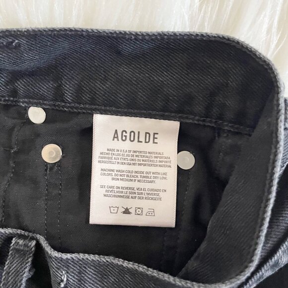 AGOLDE Black Distortion Wash Cherie High Rise Distressed Straight Denim Jeans - Picture 7 of 8